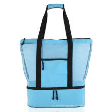 Large Size Promotional Travel Beach Camping Mesh Shoulder Tote Beach Bag with Insulated Picnic Cooler Bag